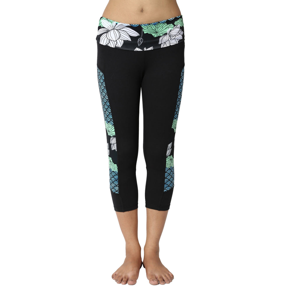 Lotus Waves Leggings with Rollover Waistband