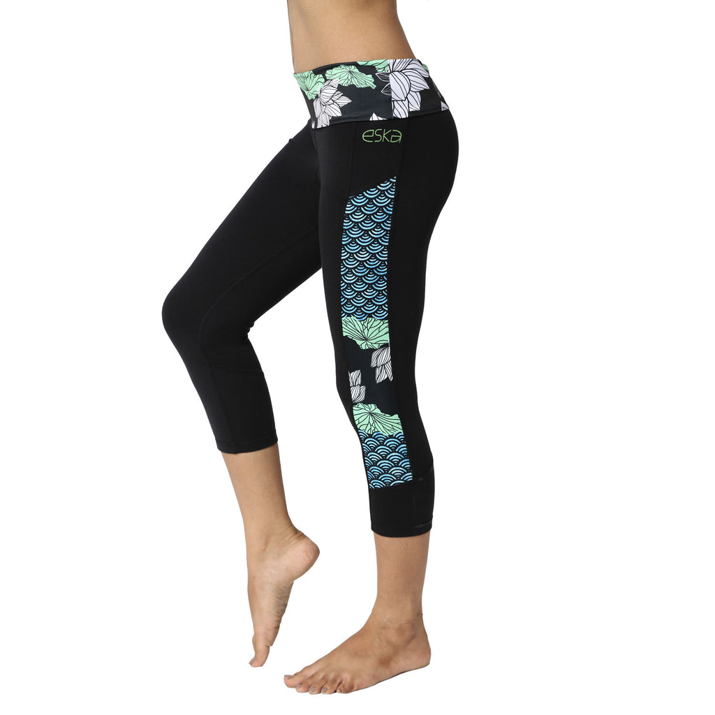 Lotus Waves Leggings with Rollover Waistband