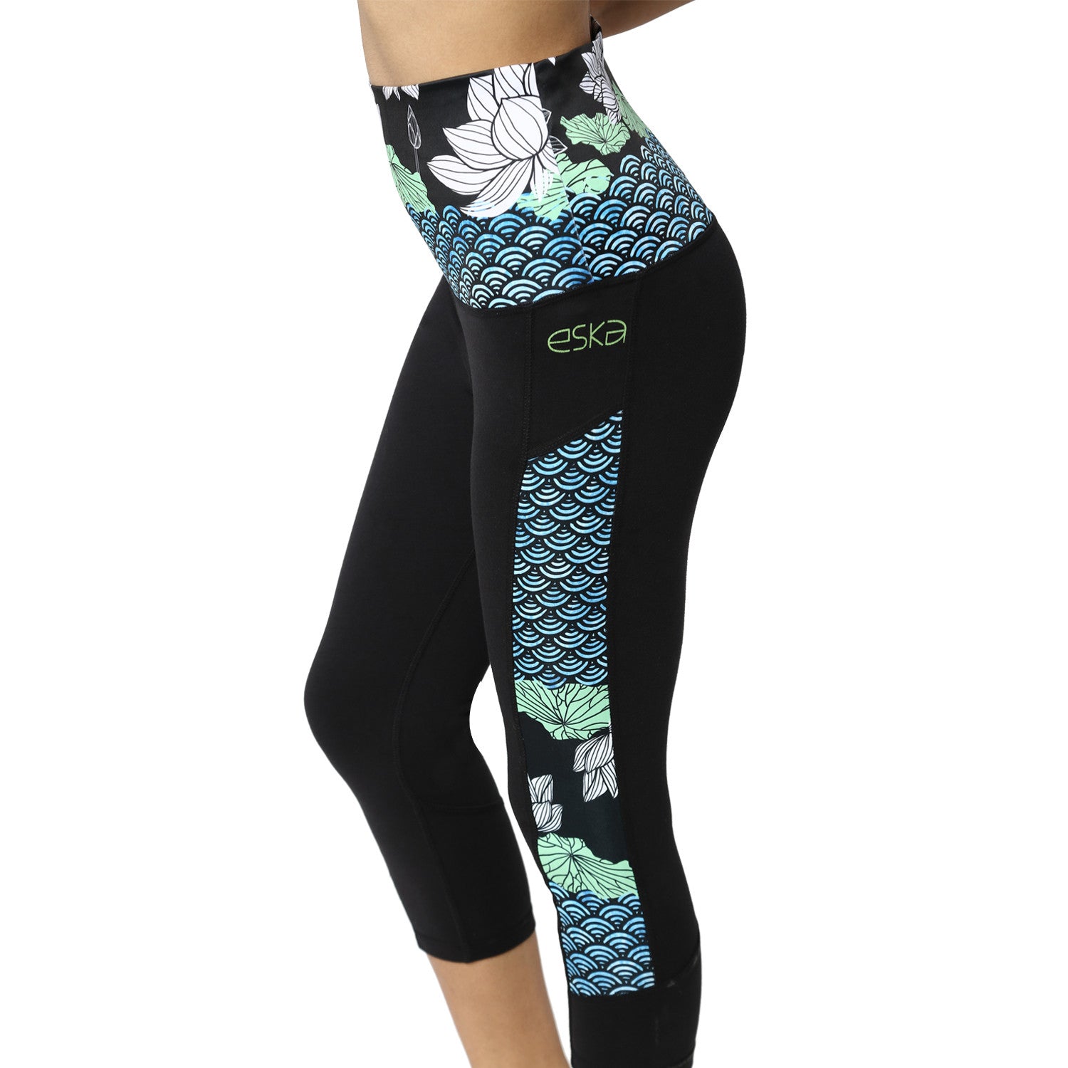 Lotus Waves Rollover Yoga Pants - Eska Fashion