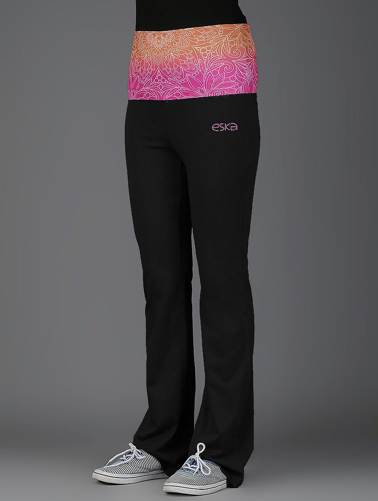 Mandala Black Rollover Track Pants