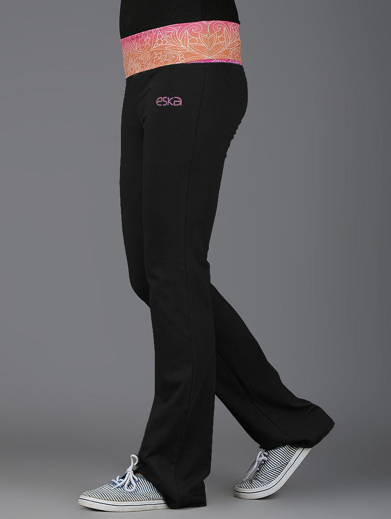 Mandala Black Rollover Track Pants