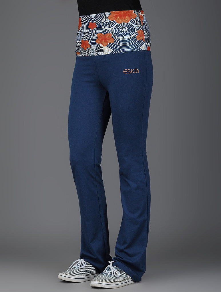 Frangipani Blue Rollover Track Pants